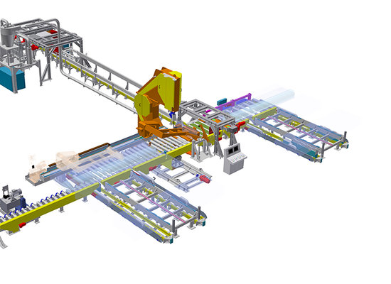 3D-Layout einer Fertigungslinie mit Maschinenvisualisierung von Unterschütz Konstruktion & Engineering